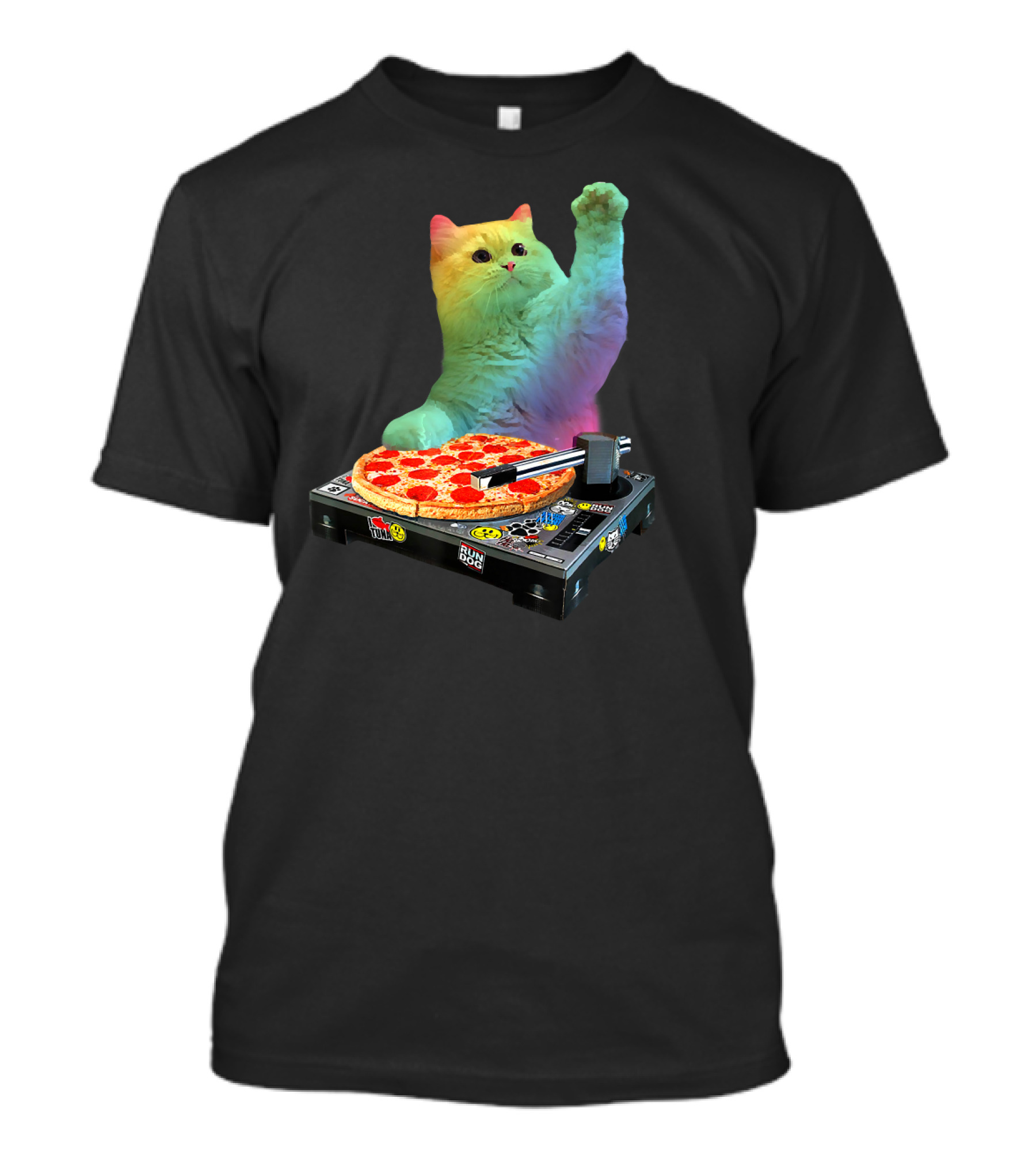 DJ Cat EDM Pizza Turntable Colorful Kitty Music Fun T-Shirt