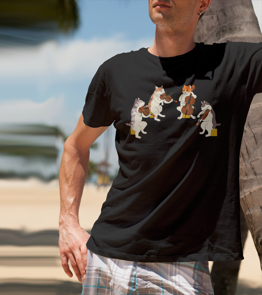 Playful Cats Orchestra Violin Cello Music Cat Lover T-Shirt