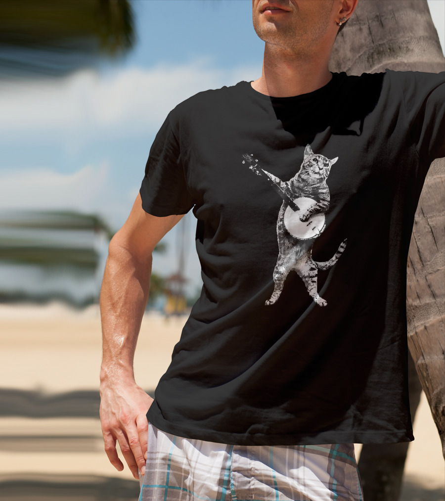 Funny Cat Playing Banjo Banjo Cat T-Shirt