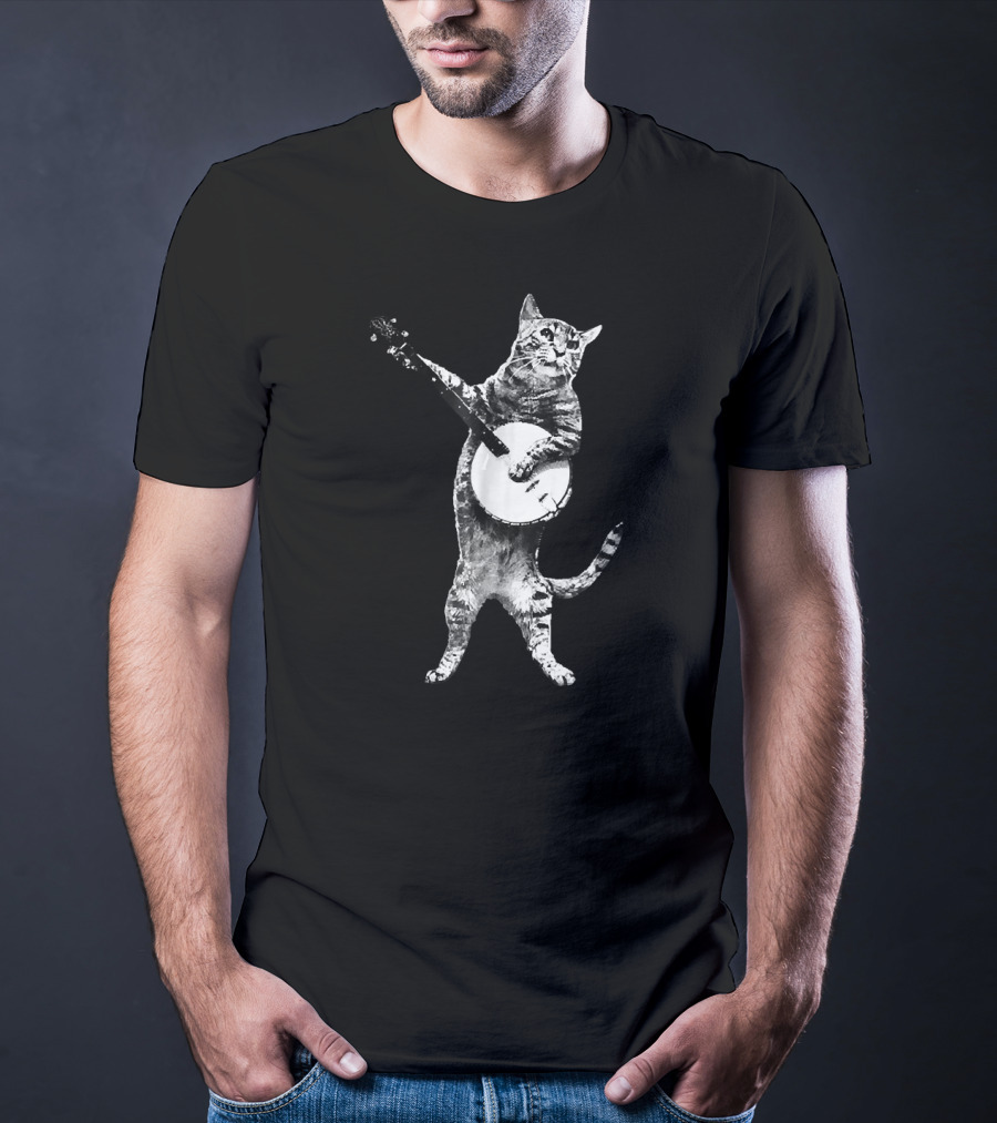 Funny Cat Playing Banjo Banjo Cat T-Shirt