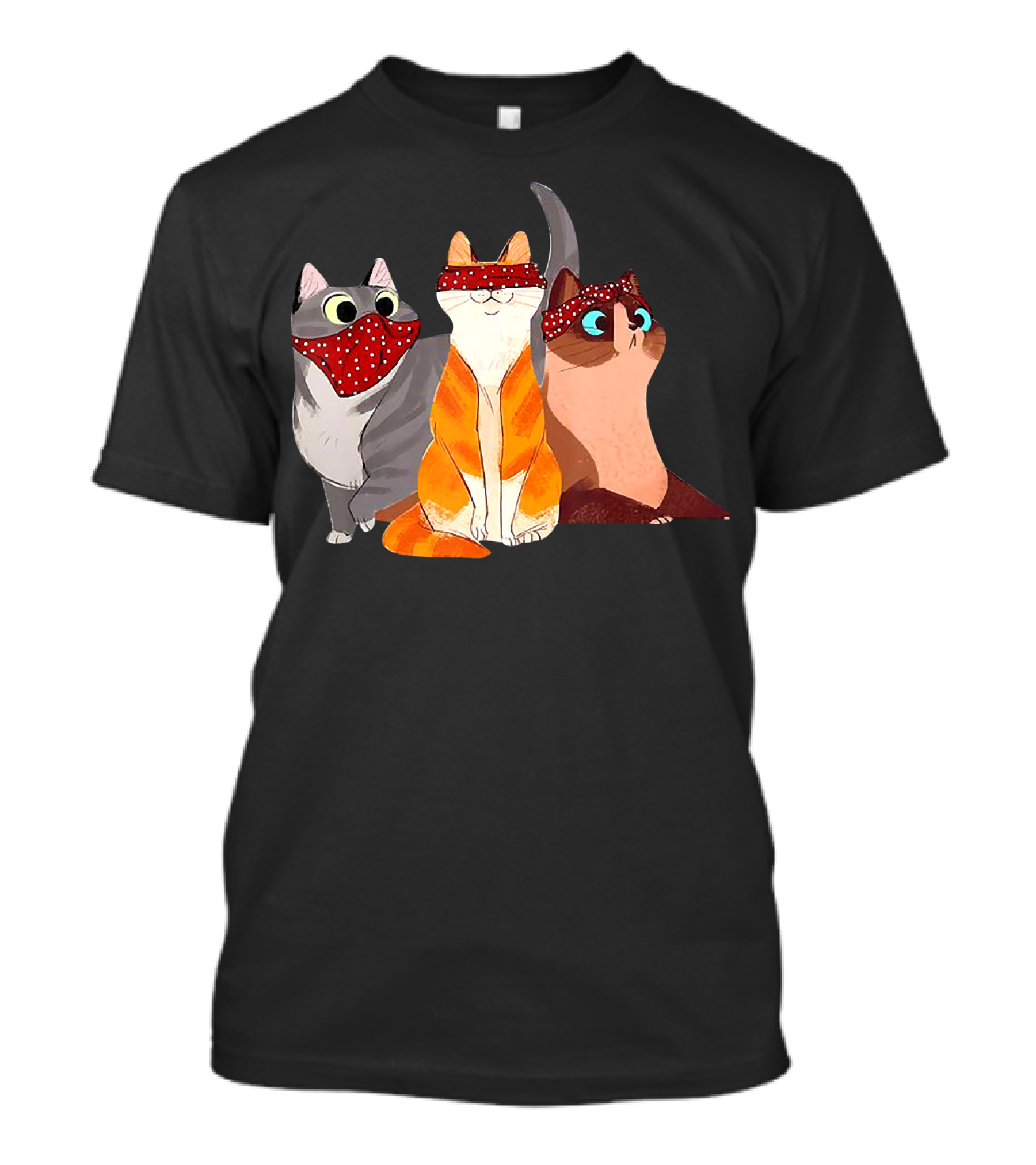 Polka Dot Bandana-Wearing Funny Cats Trio For Lovers T-Shirt