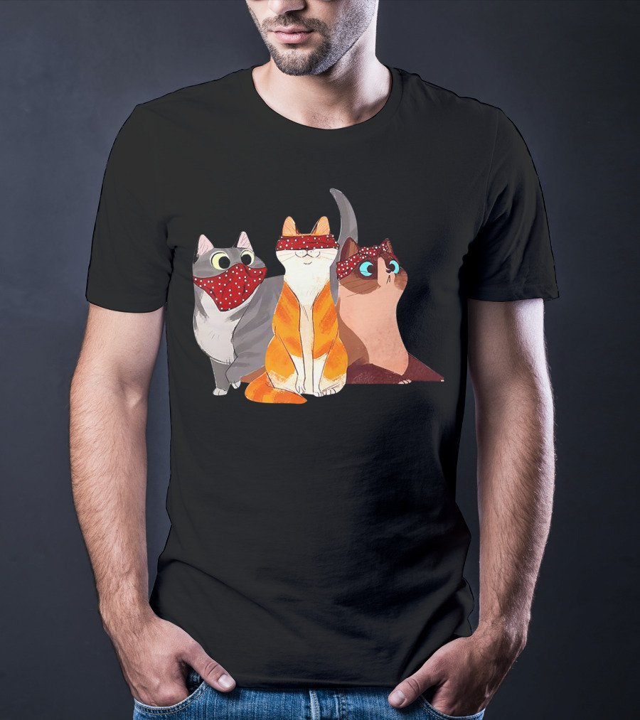 Polka Dot Bandana-Wearing Funny Cats Trio For Lovers T-Shirt