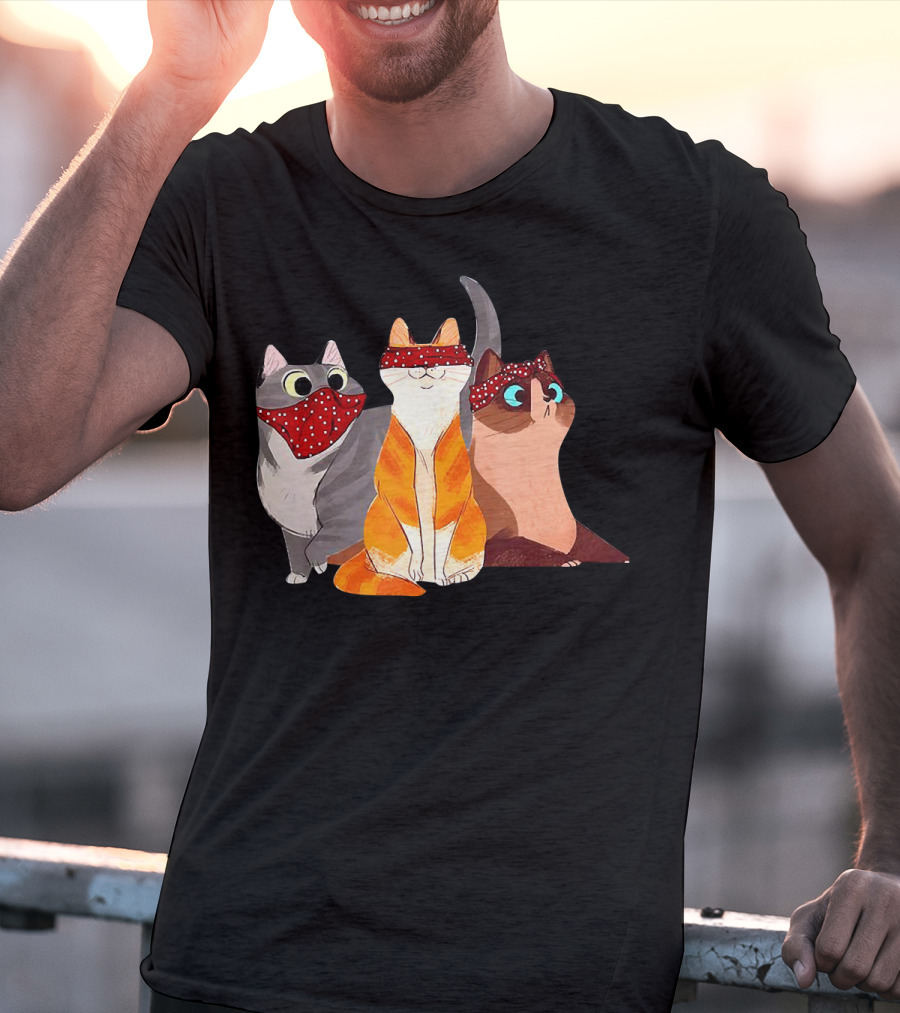 Polka Dot Bandana-Wearing Funny Cats Trio For Lovers T-Shirt