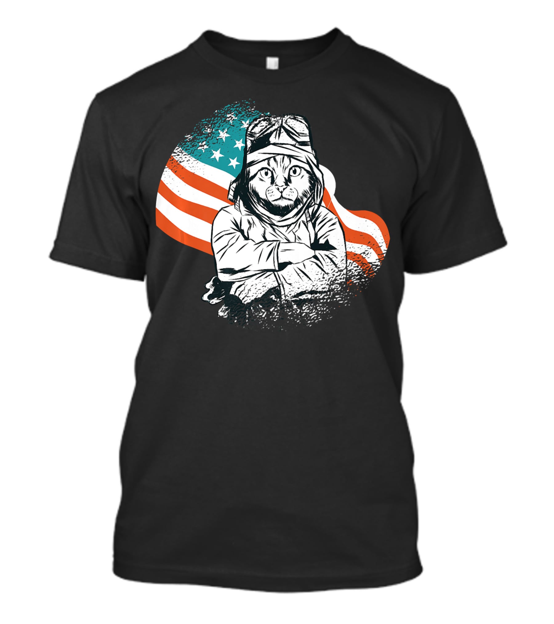Patriotic Cat Aviator With American Flag For Cat Lovers T-Shirt