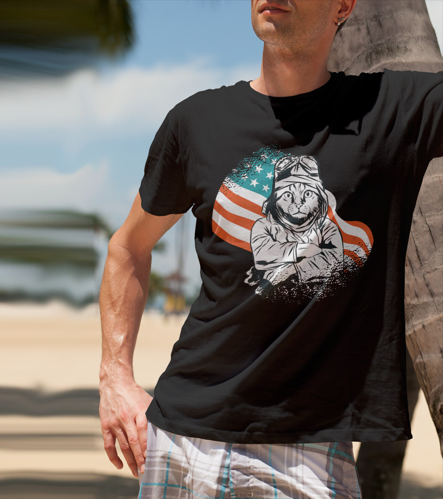 Patriotic Cat Aviator With American Flag For Cat Lovers T-Shirt