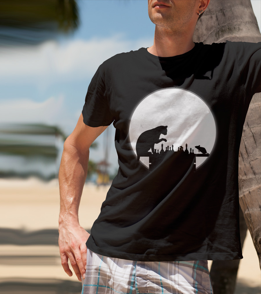 The Chess Match Of Cat And Mouse Under The Full Moon T-Shirt