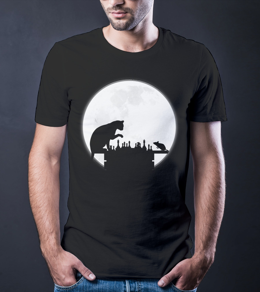 The Chess Match Of Cat And Mouse Under The Full Moon T-Shirt