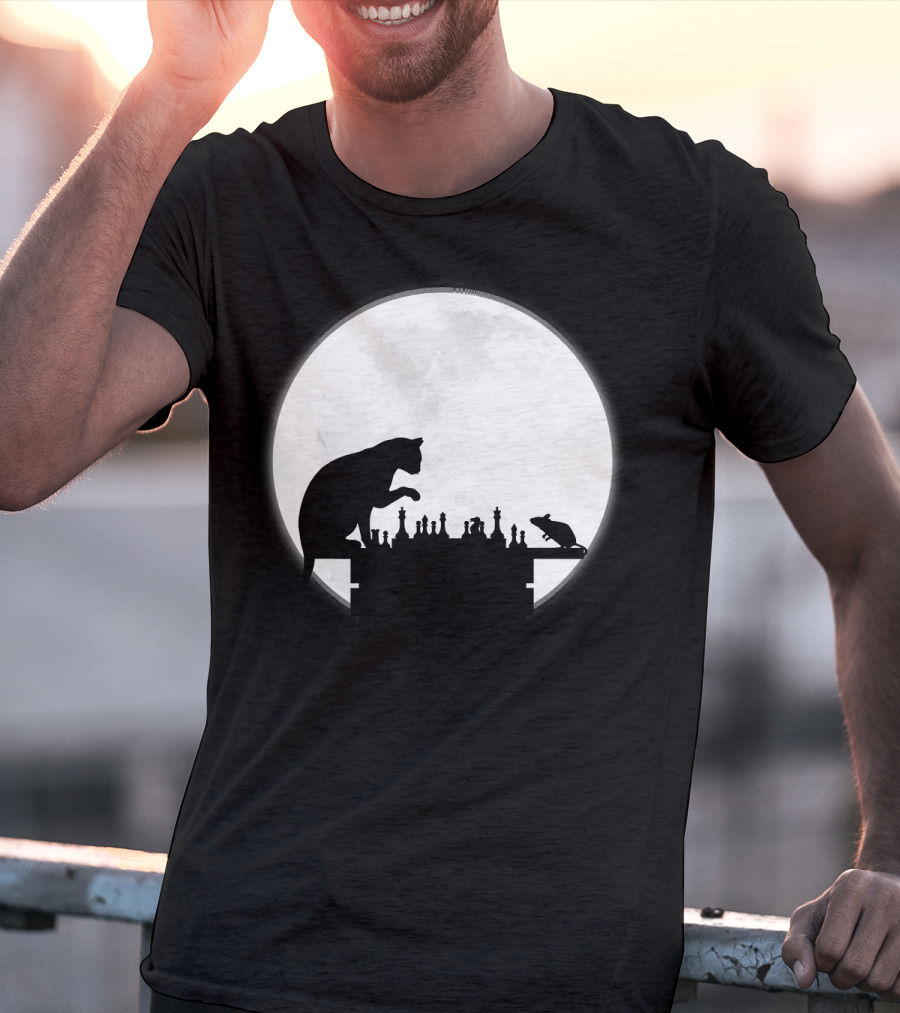 The Chess Match Of Cat And Mouse Under The Full Moon T-Shirt