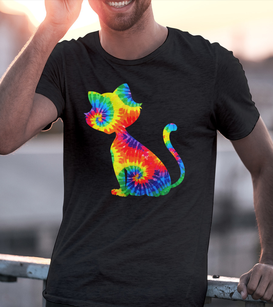 Tie Dye Colorful Kitten Cat Spiral T-Shirt