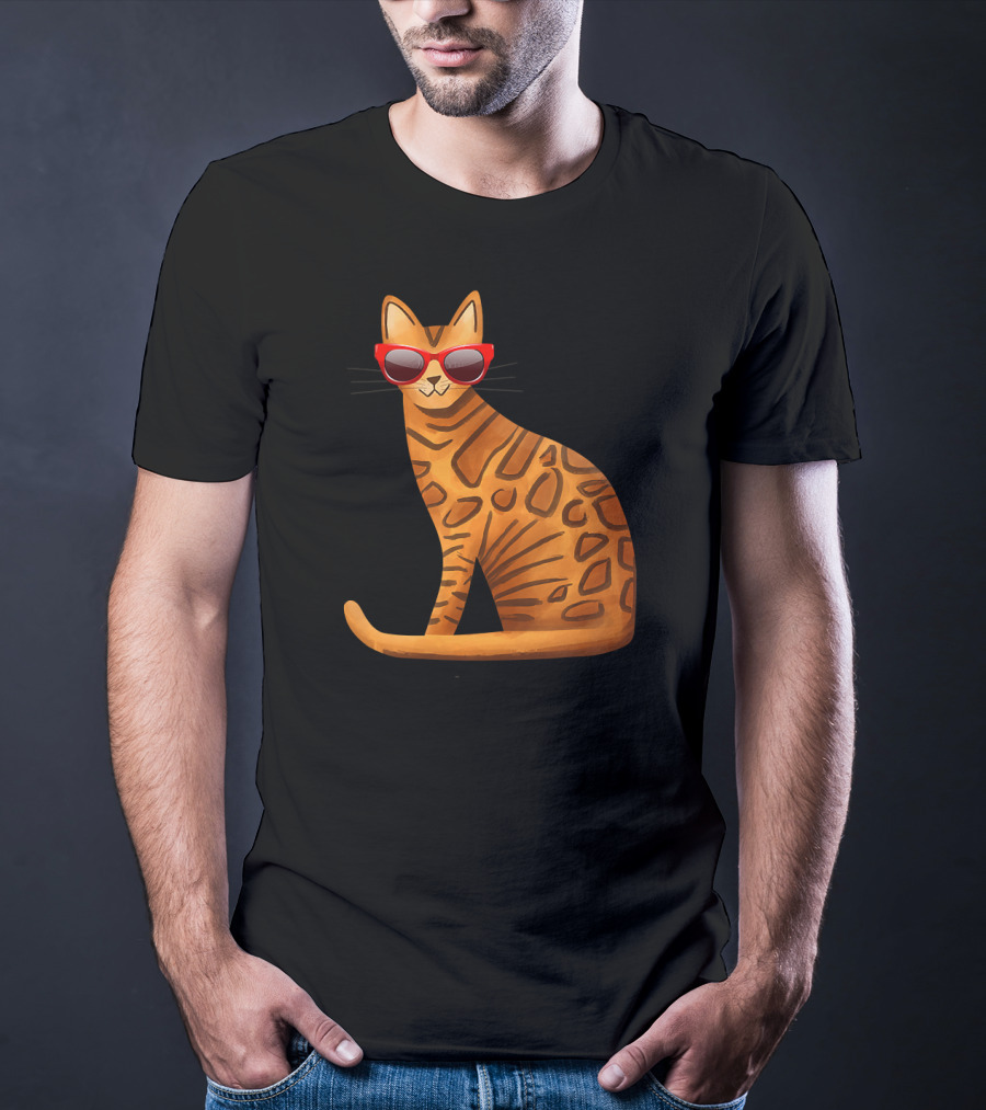 Best Cool Bengal Cat With Red Sunglasses For Summer T-Shirt
