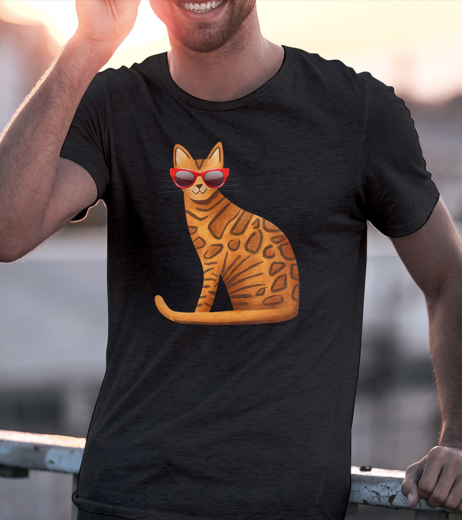 Best Cool Bengal Cat With Red Sunglasses For Summer T-Shirt