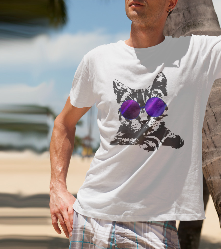 Cool Cat With Cosmic Round Sunglasses For Cat Lover T-Shirt