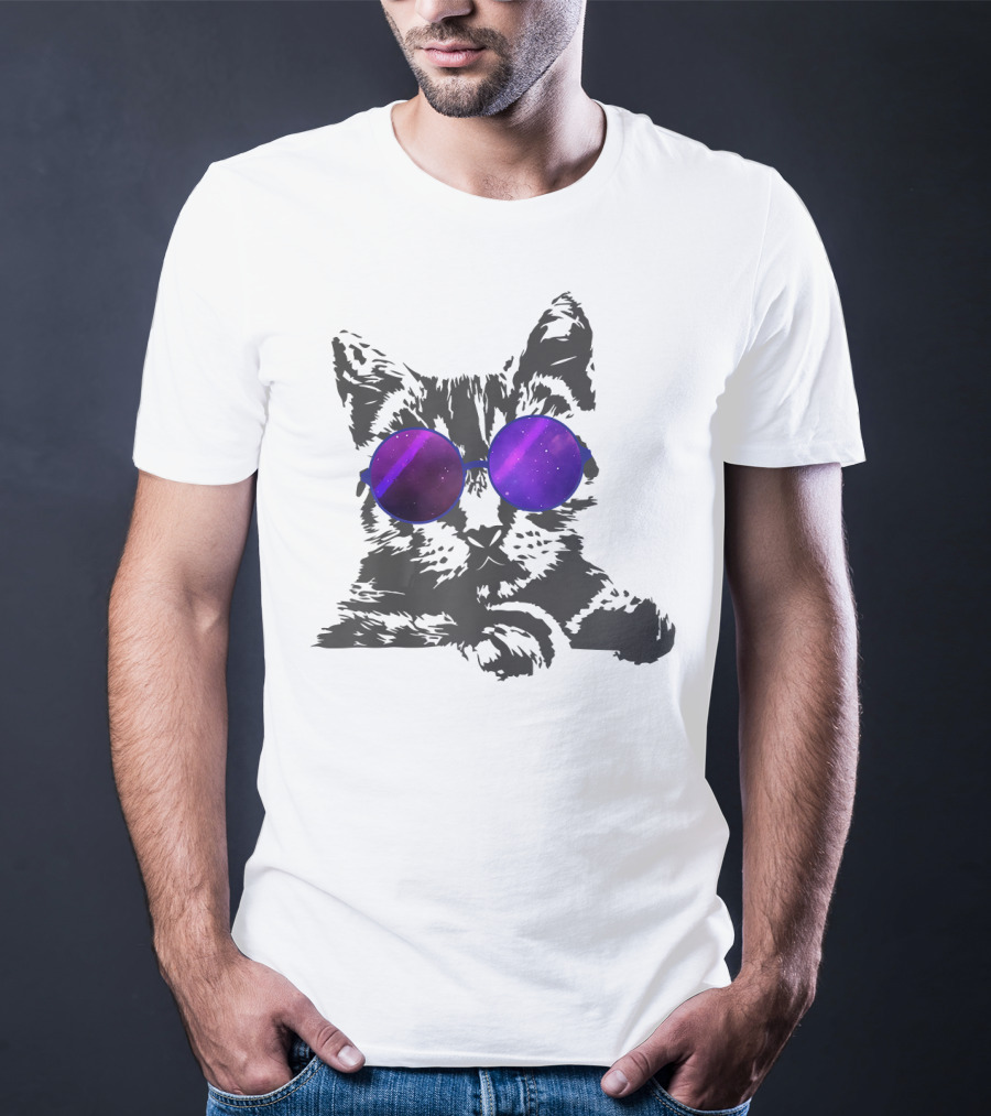Cool Cat With Cosmic Round Sunglasses For Cat Lover T-Shirt