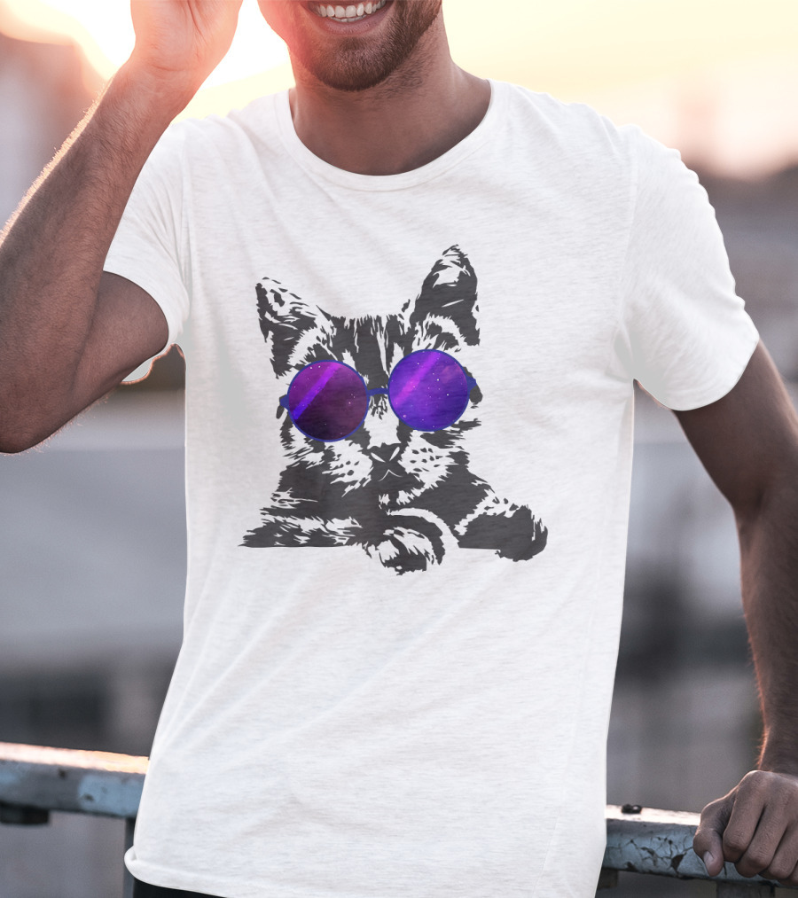 Cool Cat With Cosmic Round Sunglasses For Cat Lover T-Shirt