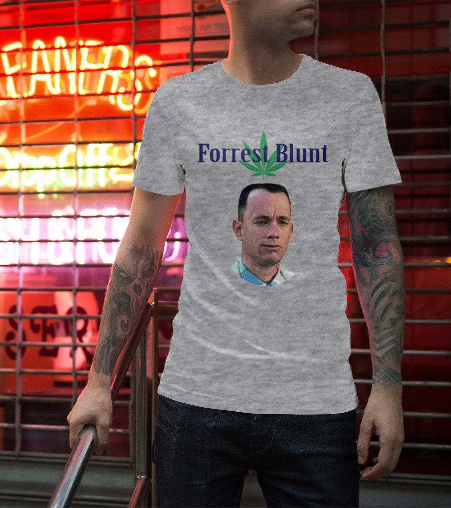 Forrest Blunt Tom Hanks Movie Mashup With Cannabis Leaf T-Shirt