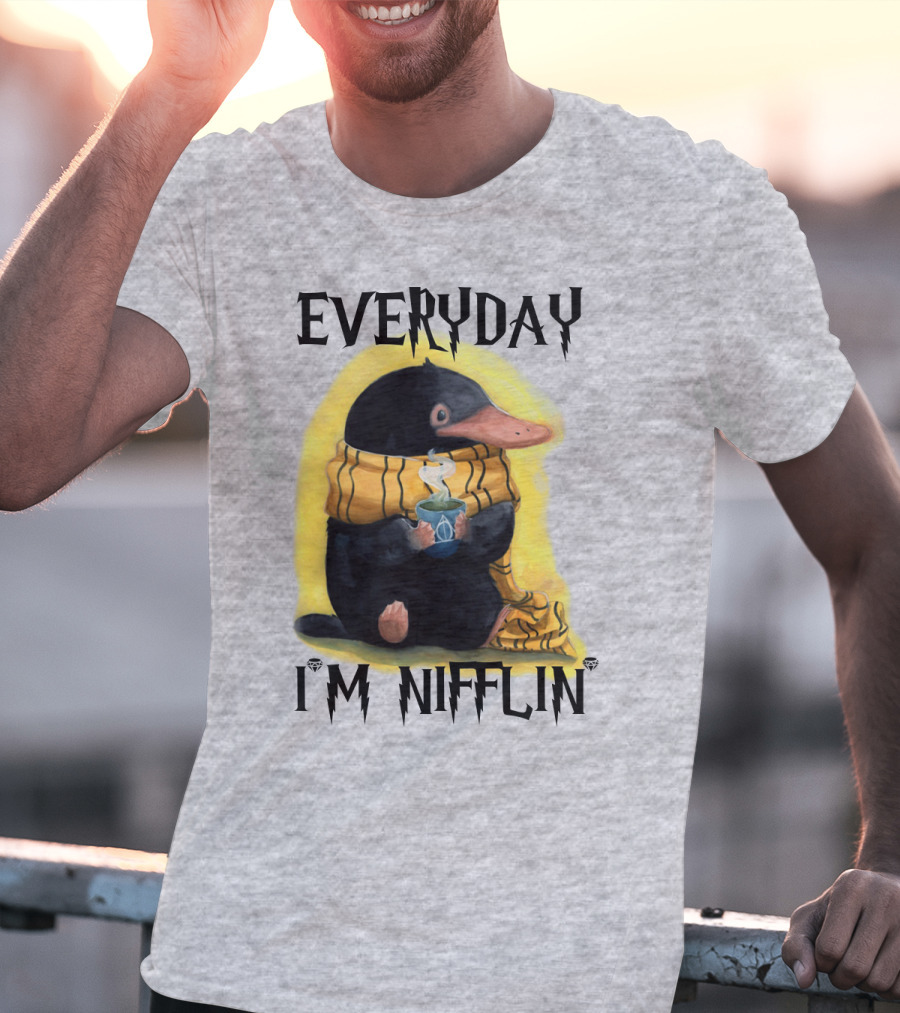 Everyday I'm Nifflin' Magical Creature With Scarf And Tea Cup T-Shirt