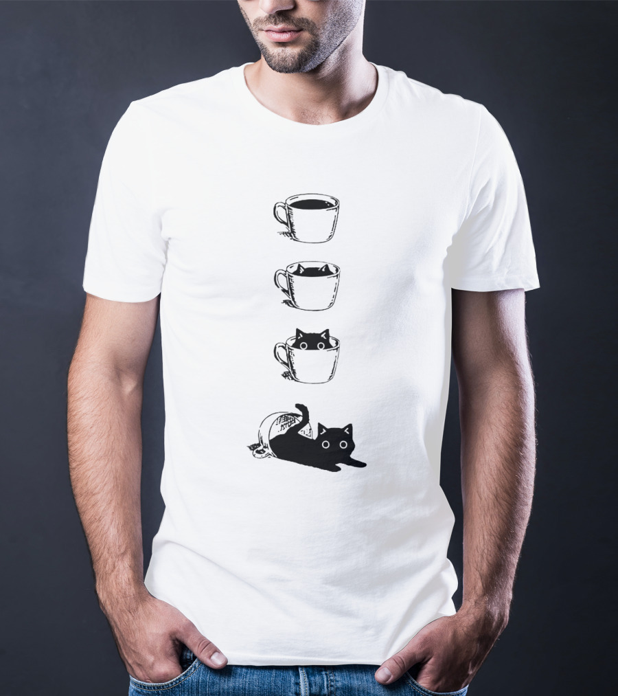 Cute Black Cat In Coffee Cups Sequence T-Shirt