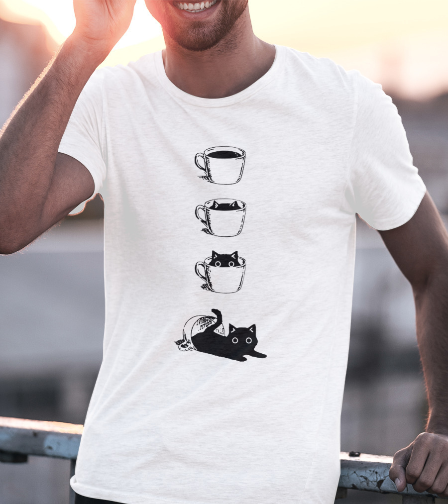 Cute Black Cat In Coffee Cups Sequence T-Shirt