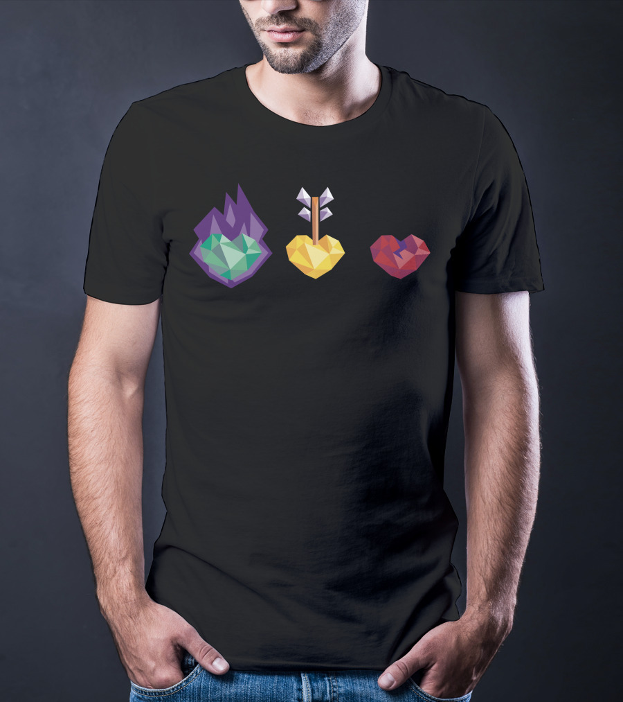 Polygon Heart Trio With Fire Arrow And Crack T-Shirt