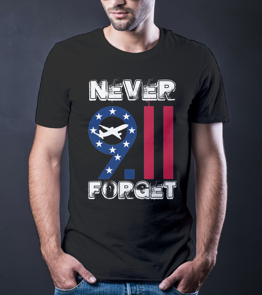 911 Never Forget 9.11 Memorial Remembrance With Stars And Airplane T-Shirt