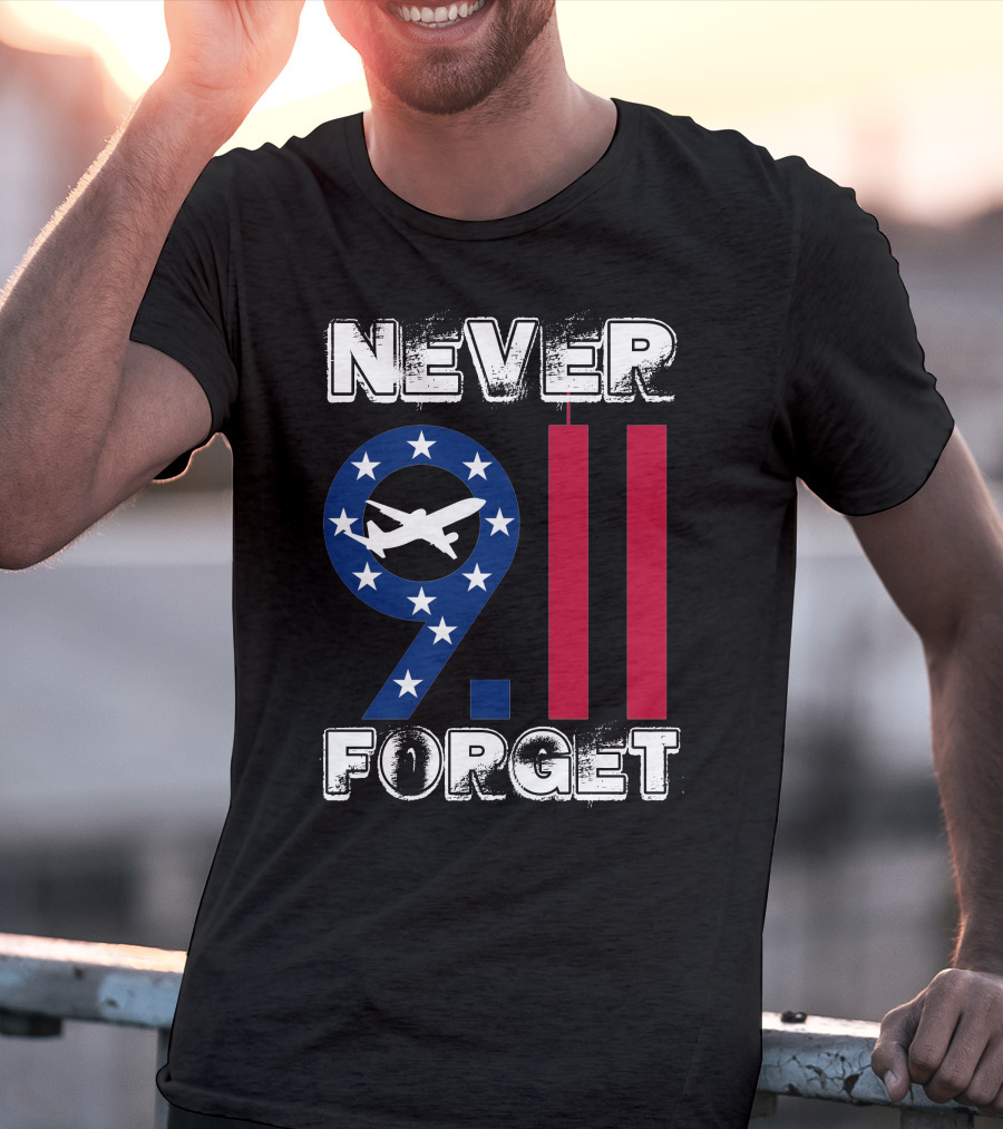 911 Never Forget 9.11 Memorial Remembrance With Stars And Airplane T-Shirt