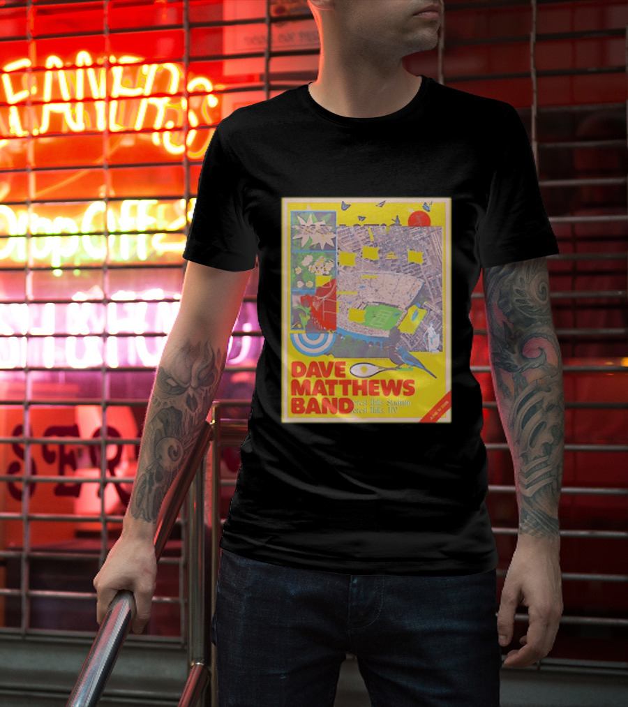 Dave Matthews Band Forest Hills NY 2026 Stadium June 10 Art Collage Stadium Map And Bird T-Shirt