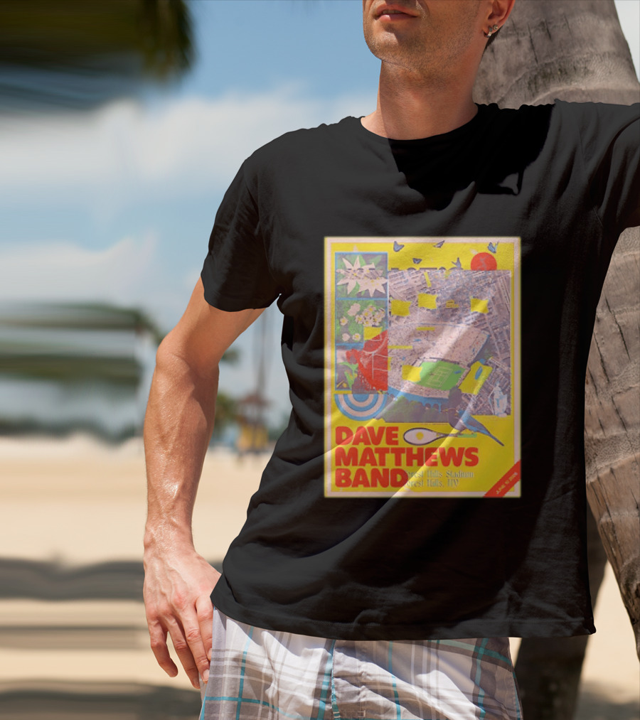 Dave Matthews Band Forest Hills NY 2026 Stadium June 10 Art Collage Stadium Map And Bird T-Shirt