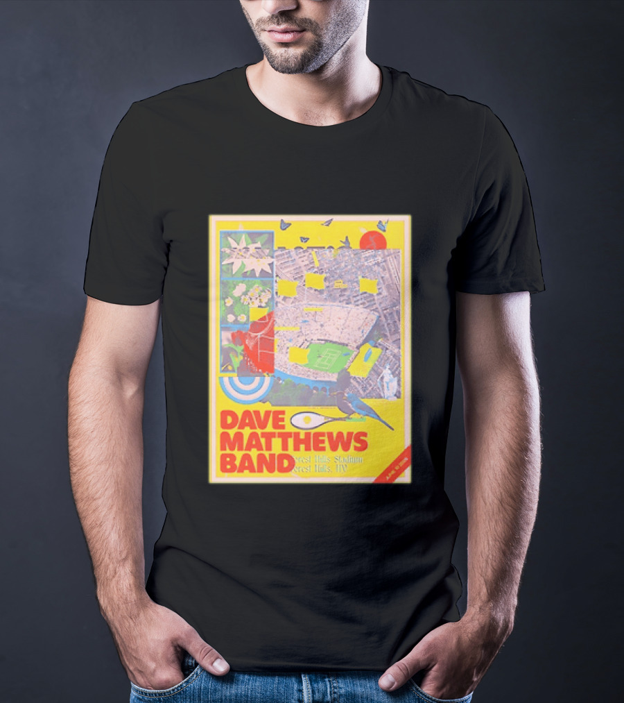 Dave Matthews Band Forest Hills NY 2026 Stadium June 10 Art Collage Stadium Map And Bird T-Shirt