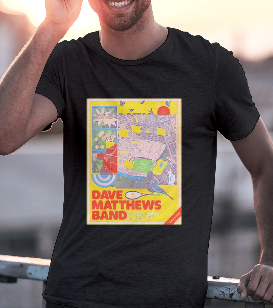 Dave Matthews Band Forest Hills NY 2026 Stadium June 10 Art Collage Stadium Map And Bird T-Shirt