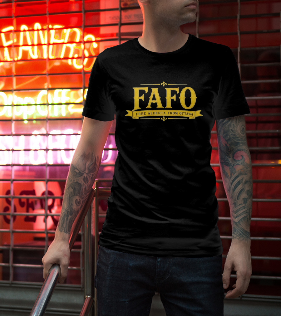 FAFO Free Alberta From Ottawa Bold Yellow Text Banner T-Shirt