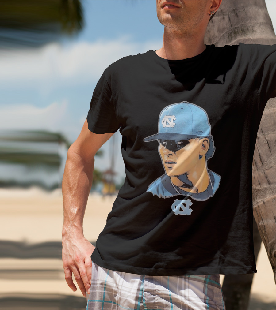 UNC Tar Heels Baseball Portrait Comic Style Navy Blue Cap T-Shirt