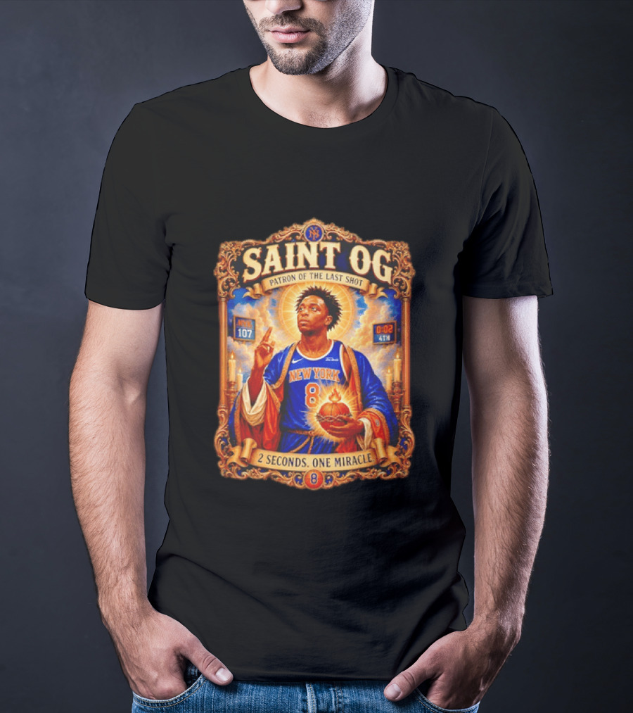 Saint OG Anunoby Patron Of The Last Shot New York Knicks 2 Seconds One Miracle T-Shirt