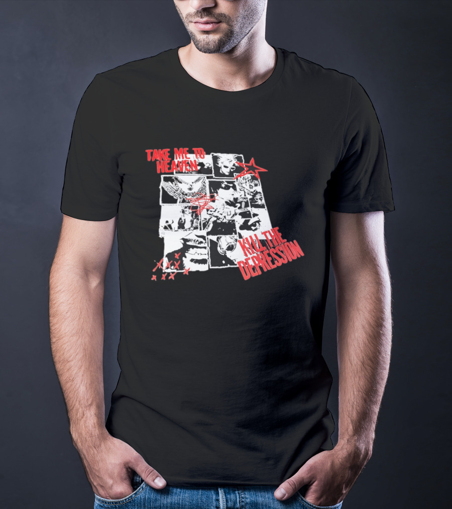 Take Me To Heaven Kill The Depression Kurt Cobain Nirvana Punk Rock Concert Collage T-Shirt