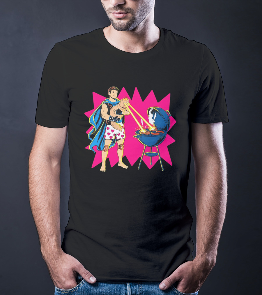 Superhero Cape Heart Shorts Laser Cat BBQ In Action T-Shirt
