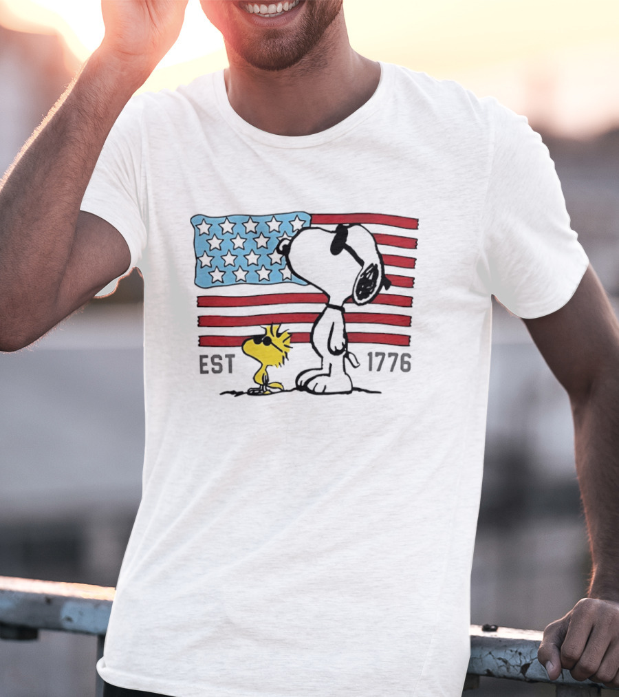 America 250th Anniversary 1776 Snoopy Woodstock With Stars And Stripes T-Shirt
