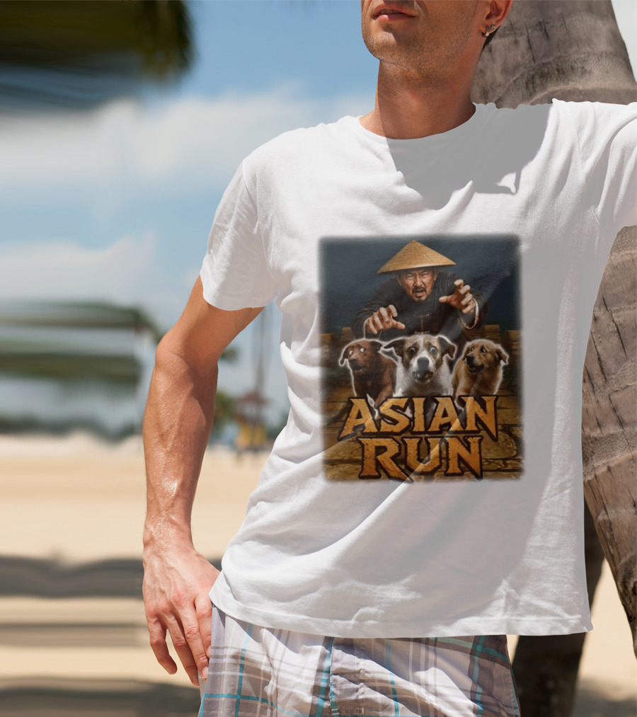 Asian Run Dogs With Traditional Hat Man T-Shirt