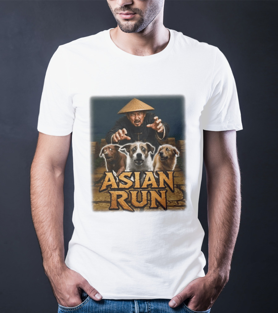 Asian Run Dogs With Traditional Hat Man T-Shirt
