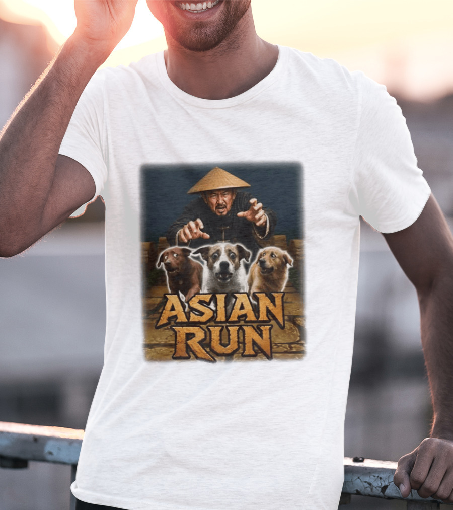 Asian Run Dogs With Traditional Hat Man T-Shirt