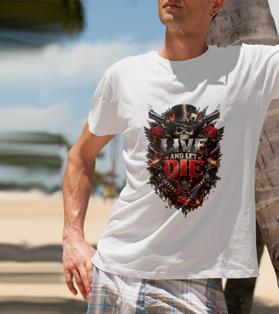 Guns N' Roses Live And Let Die Skull Roses Guns Playing Cards T-Shirt