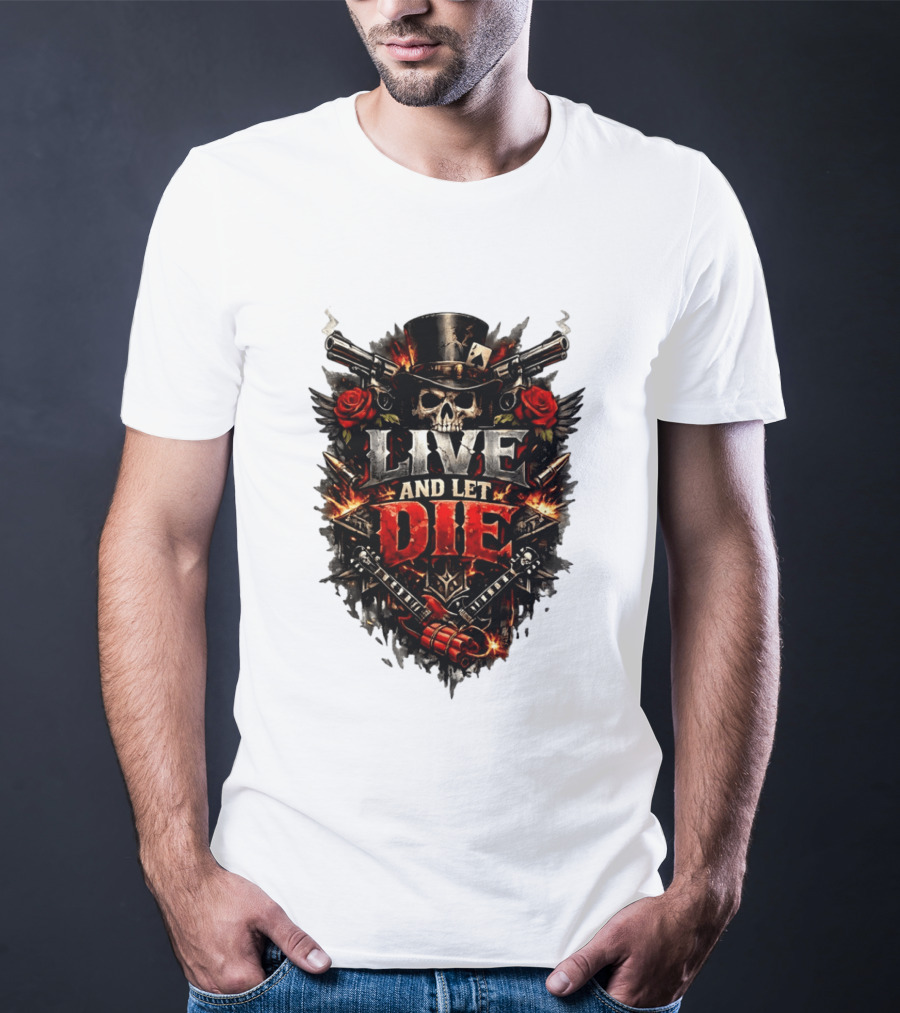 Guns N' Roses Live And Let Die Skull Roses Guns Playing Cards T-Shirt
