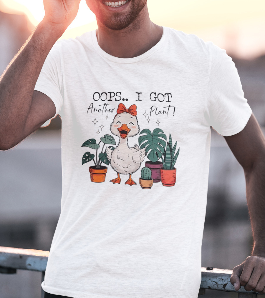 Oops I Got Another Plant Cartoon Duck Cute Bow Houseplants T-Shirt
