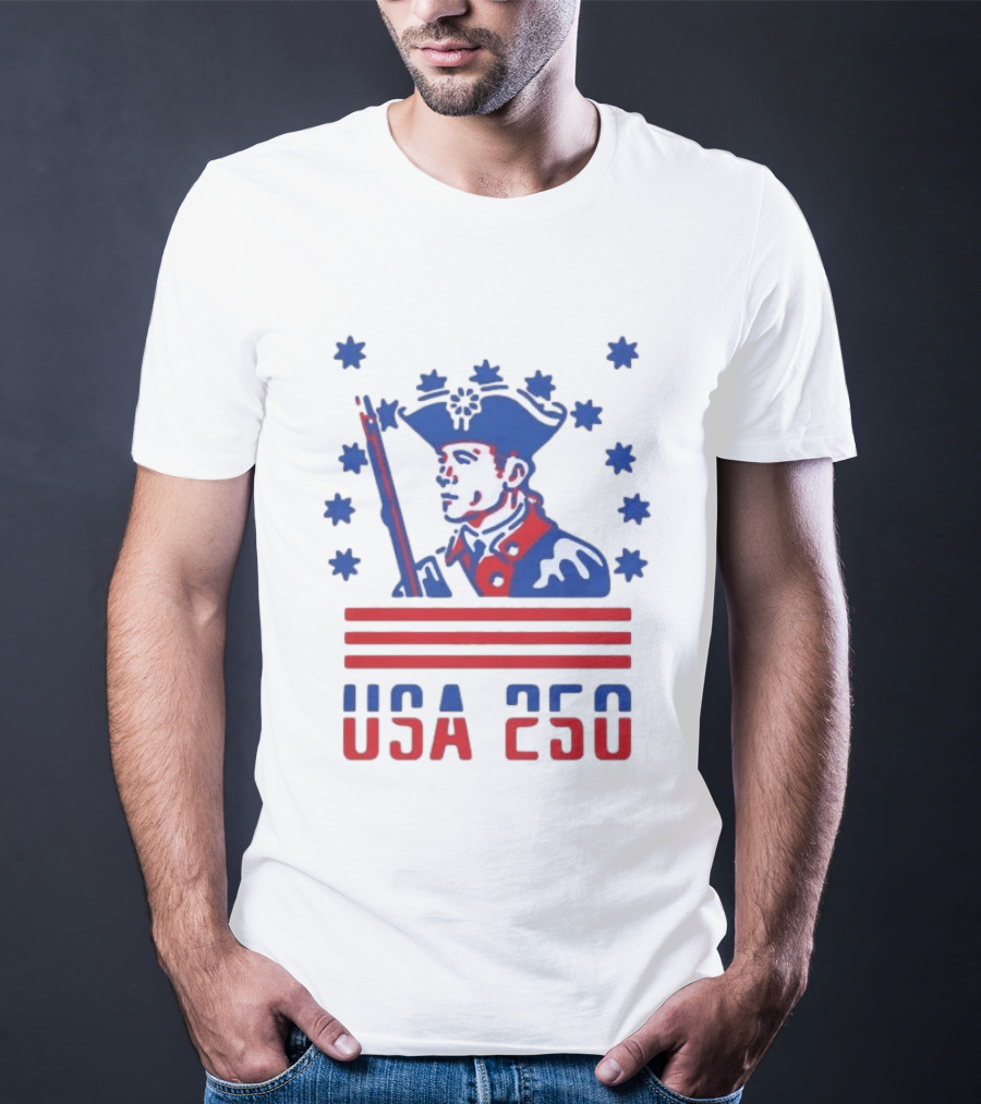 USA 250 Patriot America 250th Anniversary Revolutionary Soldier Stars Stripes T-Shirt