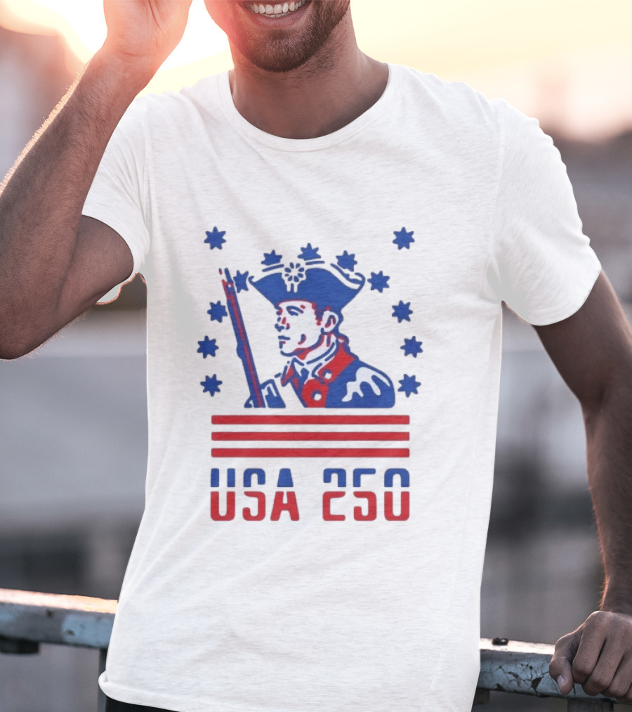 USA 250 Patriot America 250th Anniversary Revolutionary Soldier Stars Stripes T-Shirt