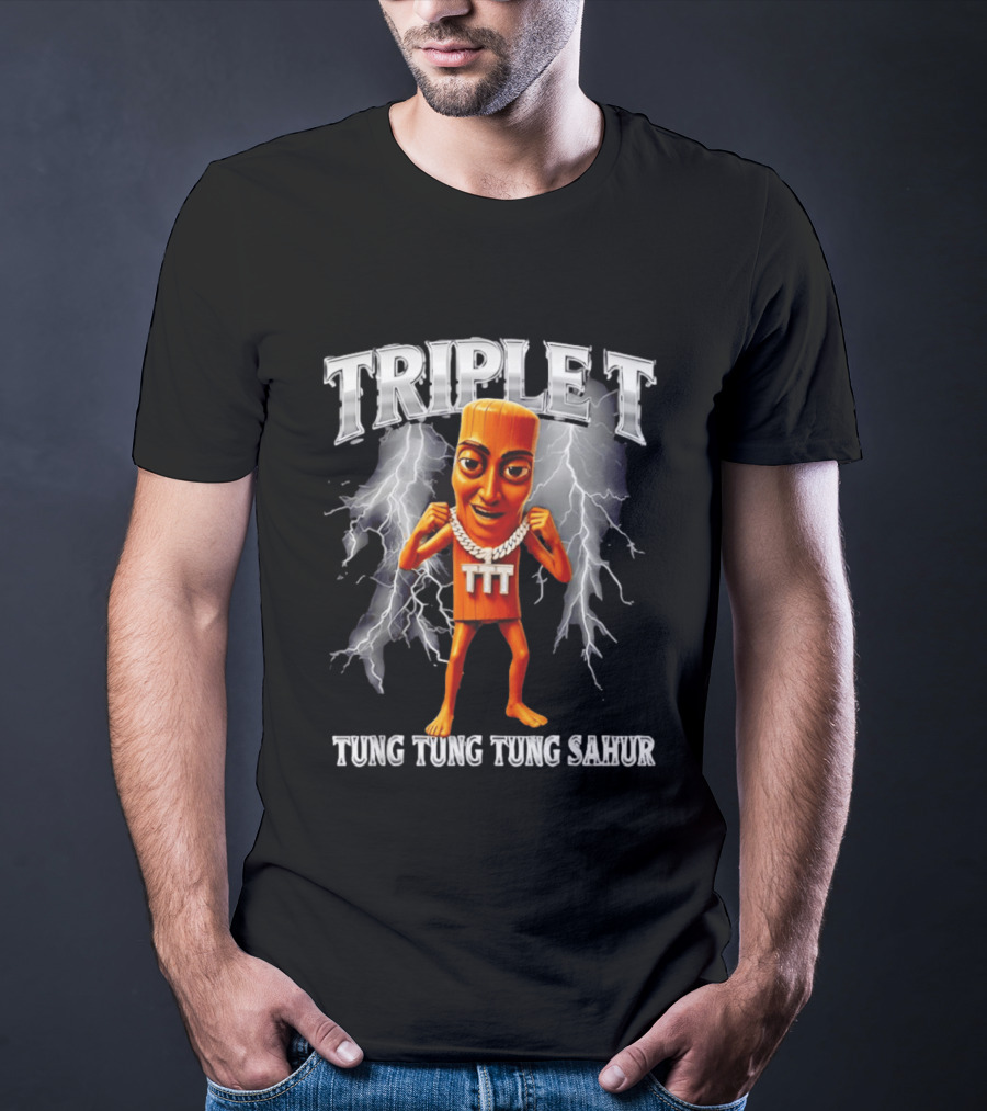 Triple Tung Tung Tung Sahur Meme Brainrot T-Shirt