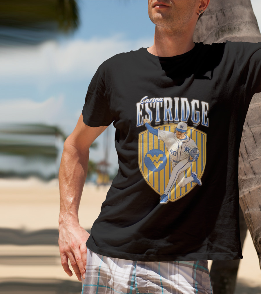 West Virginia Carson Estridge Baseball Running Pose T-Shirt