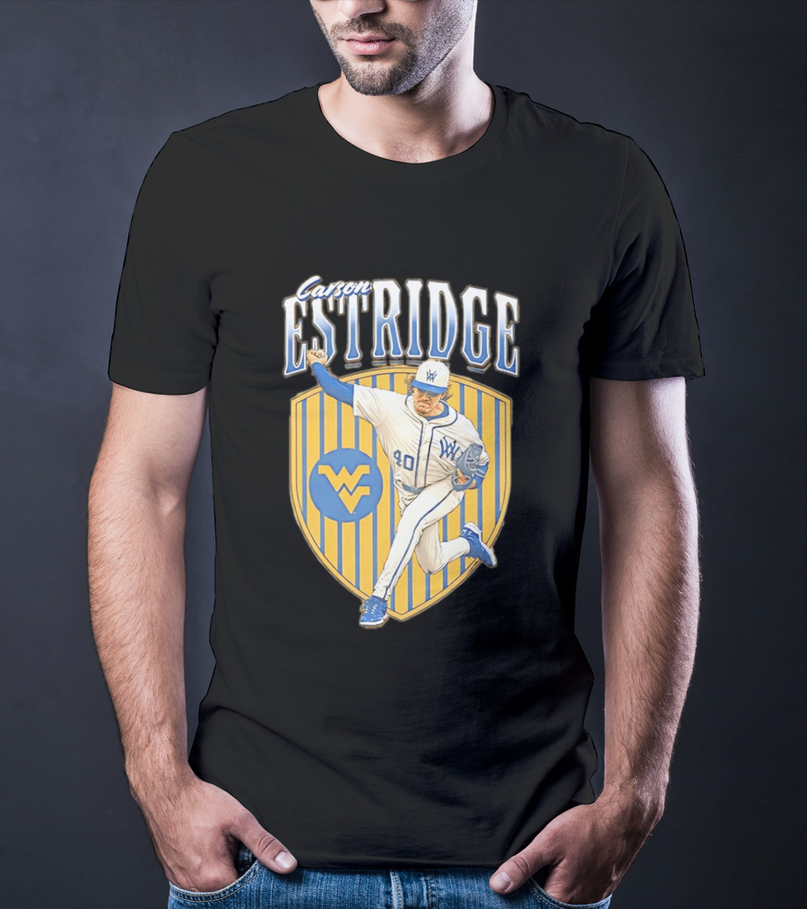 West Virginia Carson Estridge Baseball Running Pose T-Shirt
