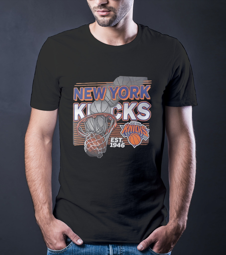 New York Knicks Basketball Hoop Net Est 1946 Team Logo 2 Sided T-Shirt