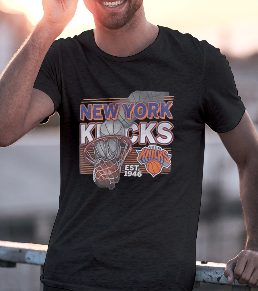 New York Knicks Basketball Hoop Net Est 1946 Team Logo 2 Sided T-Shirt