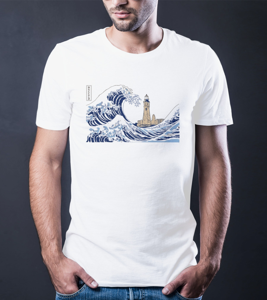 Great Wave Off Buffalo Lighthouse Print T-Shirt