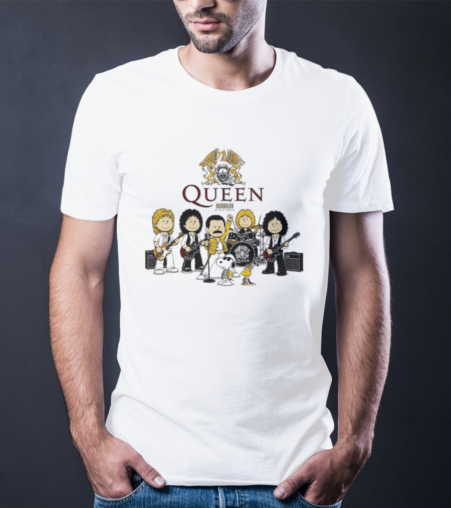 Queen Peanuts Collaboration With Snoopy And Woodstock Cartoon Band Members T-Shirt